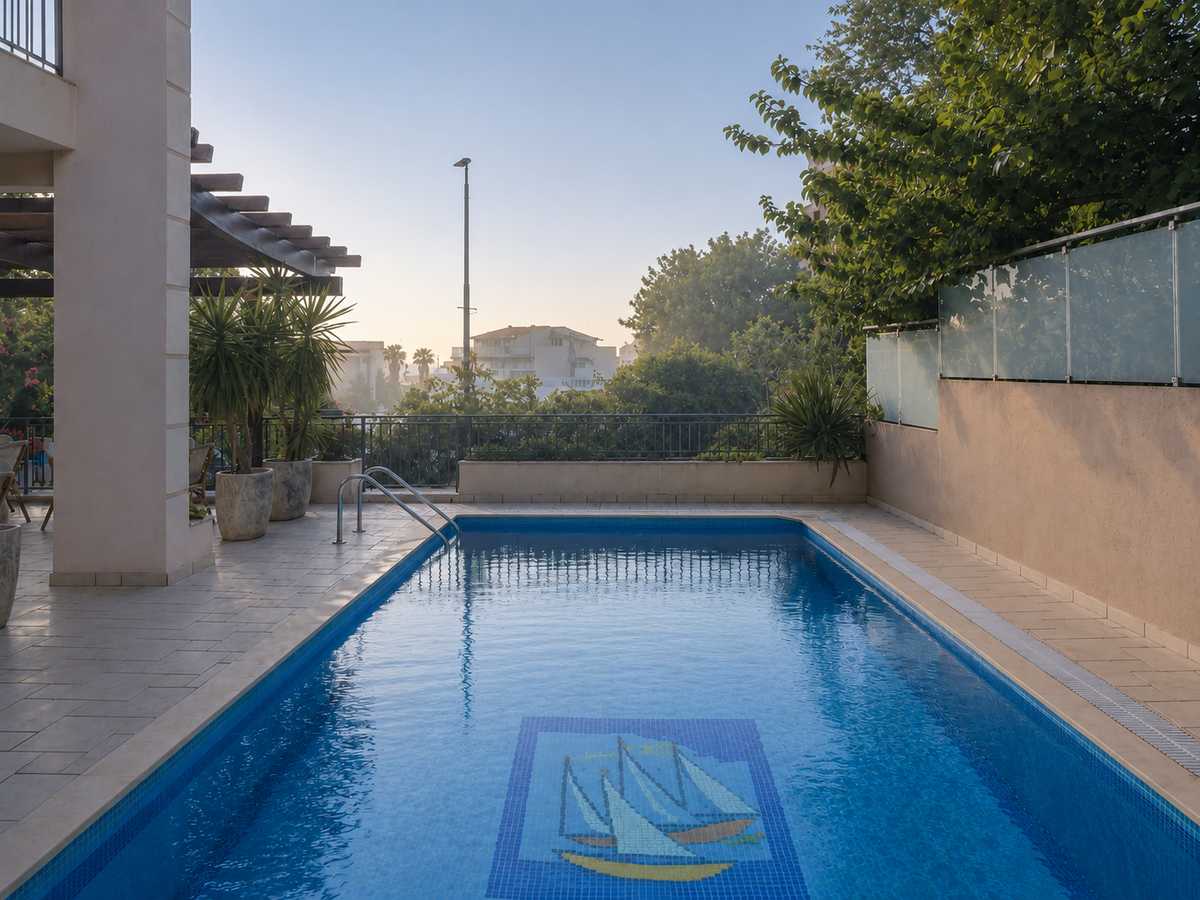 Vanjski bazen s ležaljkama pod mediteranskim suncem